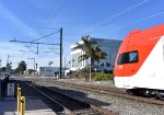 Caltrain Stadler KISS MU Car # 329 faces toward the signals at Broadway Station